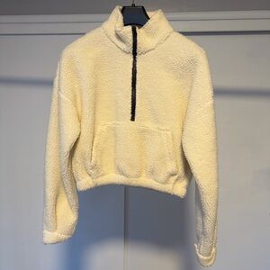 PrettyLittleThing Cream Teddy Jacket with Black Zip